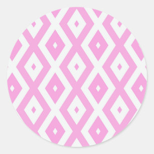 Roze en wit diamantpatroon ronde sticker