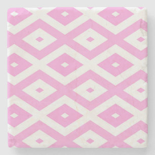 Roze en wit diamantpatroon stenen onderzetter