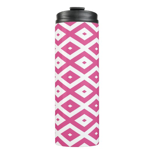 Roze en wit diamantpatroon thermosbeker (Voorkant)