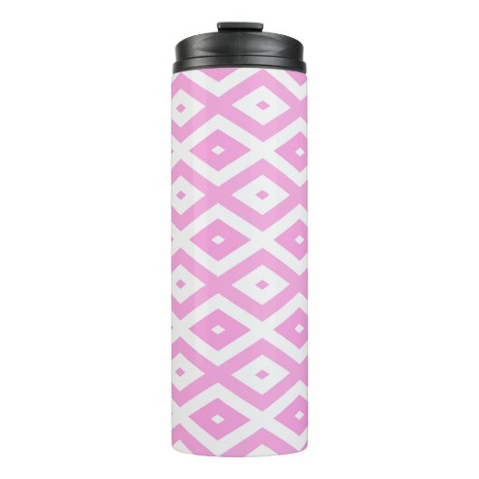 Roze en wit diamantpatroon thermosbeker (Voorkant)