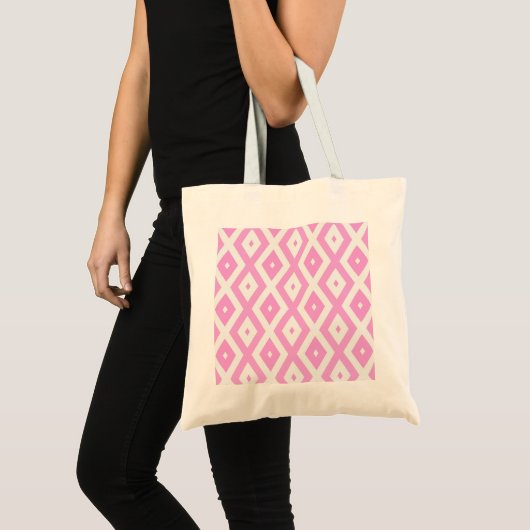 Roze en wit diamantpatroon tote bag (Voorkant (product))