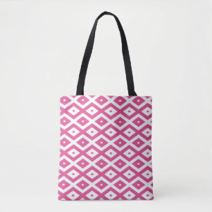 Roze en wit diamantpatroon tote bag