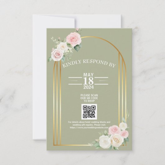 Roze en wit Dusky Roos Blooms Wedding RSVP Kaartje (Voorkant)