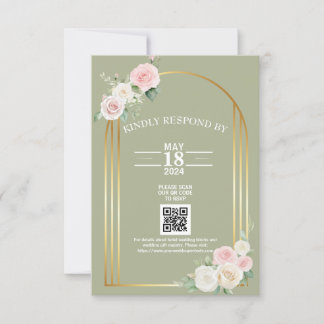 Roze en wit Dusky Roos Blooms Wedding RSVP Kaartje
