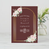 Roze en wit Dusky Roos Blooms Wedding Save The Date (Staand voorkant)