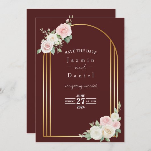 Roze en wit Dusky Roos Blooms Wedding Save The Date (Voorkant / Achterkant)