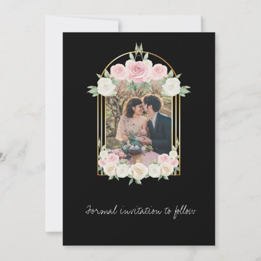 Roze en wit Dusky Roos Blooms Wedding Save The Date (Achterkant)
