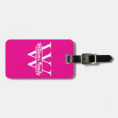 Roze en wit | Eenvoudig familienaam monogram Bagagelabel (Voorkant horizontaal)