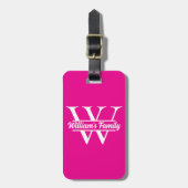 Roze en wit | Eenvoudig familienaam monogram Bagagelabel (Voorkant verticaal)