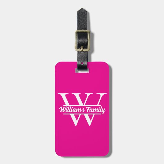 Roze en wit | Eenvoudig familienaam monogram Bagagelabel (Voorkant verticaal)