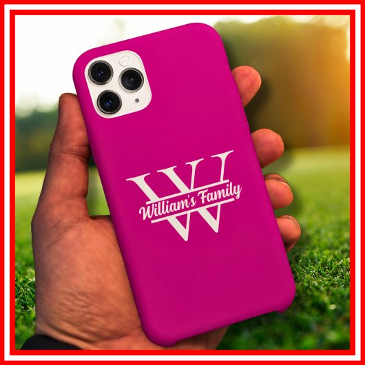 Roze en wit | Eenvoudig familienaam monogram Case-Mate iPhone Case
