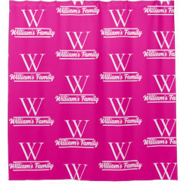 Roze en wit | Eenvoudig familienaam monogram Douchegordijn