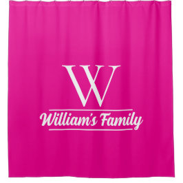 Roze en wit | Eenvoudig familienaam monogram Douchegordijn