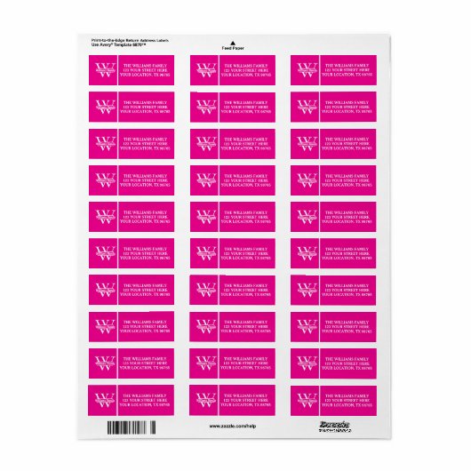 Roze en wit | Eenvoudig familienaam monogram Etiket (Full Sheet)