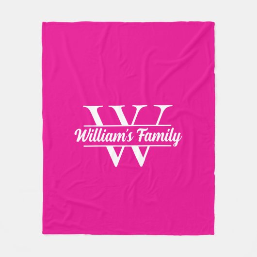 Roze en wit | Eenvoudig familienaam monogram Fleece Deken (Voorkant)