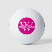 Roze en wit | Eenvoudig familienaam monogram Golfballen (Voorkant)