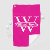 Roze en wit | Eenvoudig familienaam monogram Golfhanddoek (Insitu)