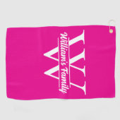 Roze en wit | Eenvoudig familienaam monogram Golfhanddoek (Horizontaal)