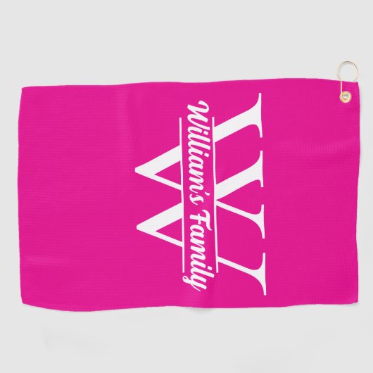 Roze en wit | Eenvoudig familienaam monogram Golfhanddoek (Horizontaal)