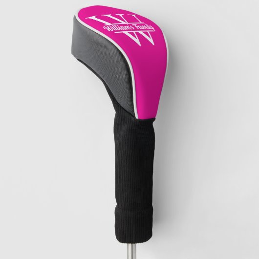 Roze en wit | Eenvoudig familienaam monogram Golfheadcover (Schuin)