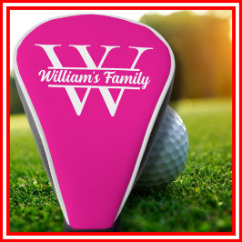 Roze en wit | Eenvoudig familienaam monogram Golfheadcover