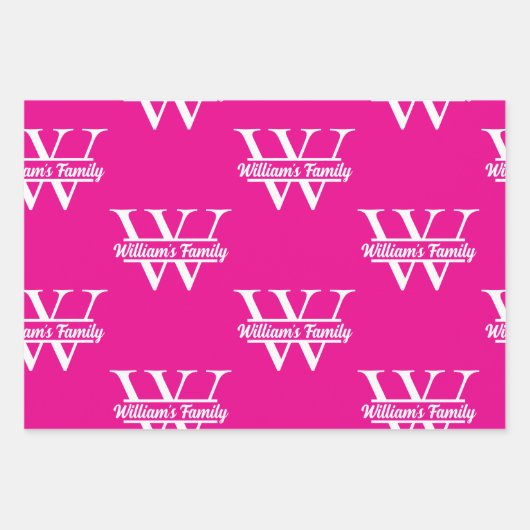 Roze en wit | Eenvoudig familienaam monogram Inpakpapier Vel (Voorkant 3)