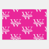 Roze en wit | Eenvoudig familienaam monogram Inpakpapier Vel (Voorkant 2)