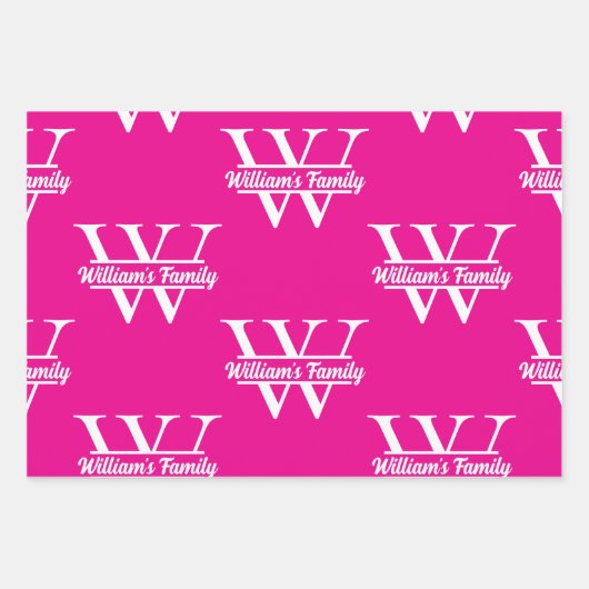 Roze en wit | Eenvoudig familienaam monogram Inpakpapier Vel (Voorkant)