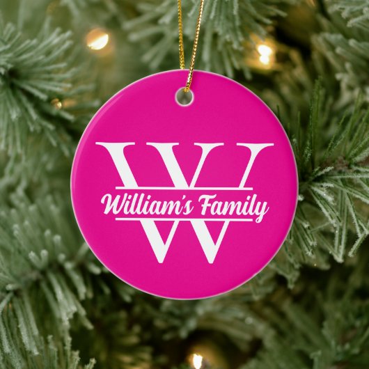 Roze en wit | Eenvoudig familienaam monogram Keramisch Ornament (Boom)