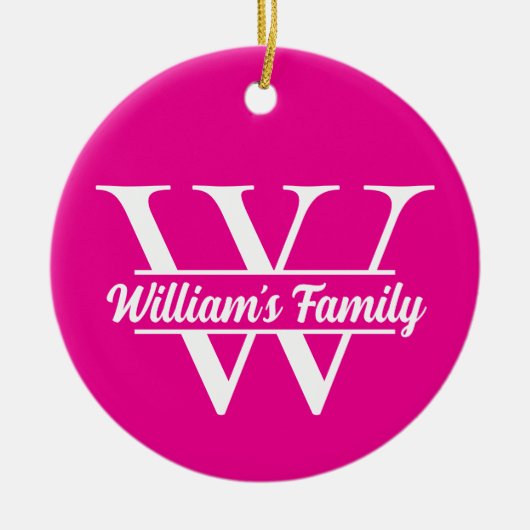 Roze en wit | Eenvoudig familienaam monogram Keramisch Ornament (Voorkant)