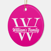 Roze en wit | Eenvoudig familienaam monogram Keramisch Ornament (Links)