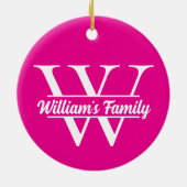 Roze en wit | Eenvoudig familienaam monogram Keramisch Ornament (Achterkant)