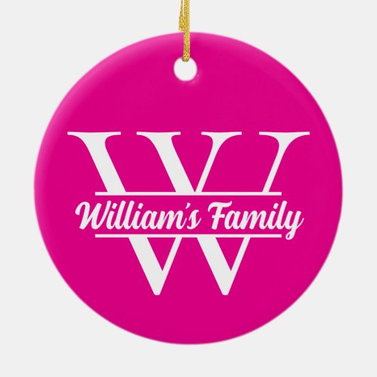 Roze en wit | Eenvoudig familienaam monogram Keramisch Ornament (Achterkant)