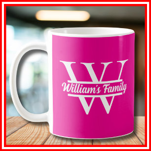 Roze en wit   Eenvoudig familienaam monogram Koffiemok