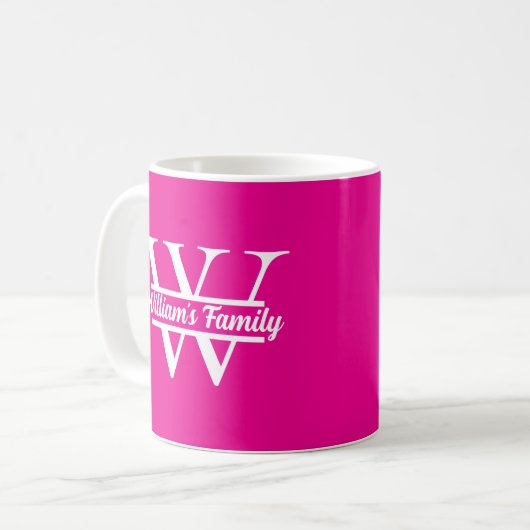 Roze en wit | Eenvoudig familienaam monogram Koffiemok (Voorkant links)