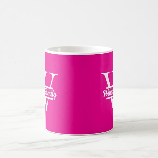 Roze en wit | Eenvoudig familienaam monogram Koffiemok (Center)