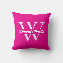 Roze en wit | Eenvoudig familienaam monogram Kussen