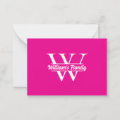Roze en wit | Eenvoudig familienaam monogram Notitiekaartje (Achterkant)