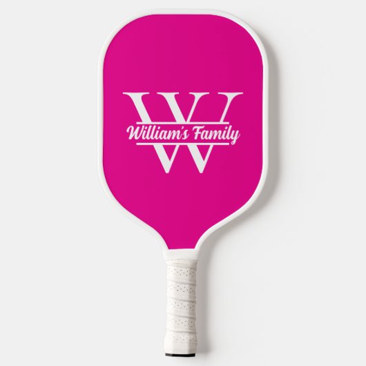 Roze en wit | Eenvoudig familienaam monogram Pickleball Paddle (Achterkant)