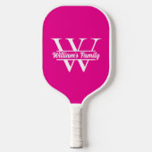Roze en wit | Eenvoudig familienaam monogram Pickleball Paddle (Voorkant)