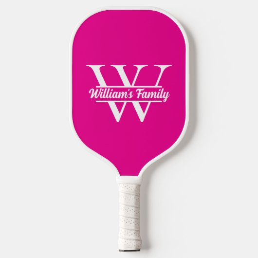 Roze en wit | Eenvoudig familienaam monogram Pickleball Paddle (Voorkant)