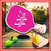 Roze en wit | Eenvoudig familienaam monogram Pickleball Paddle