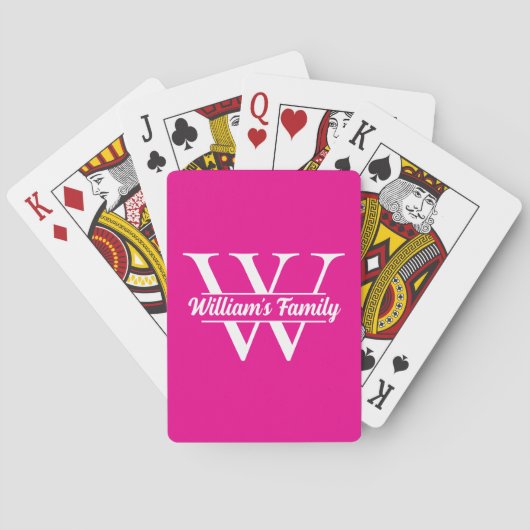 Roze en wit | Eenvoudig familienaam monogram Pokerkaarten (Achterkant)