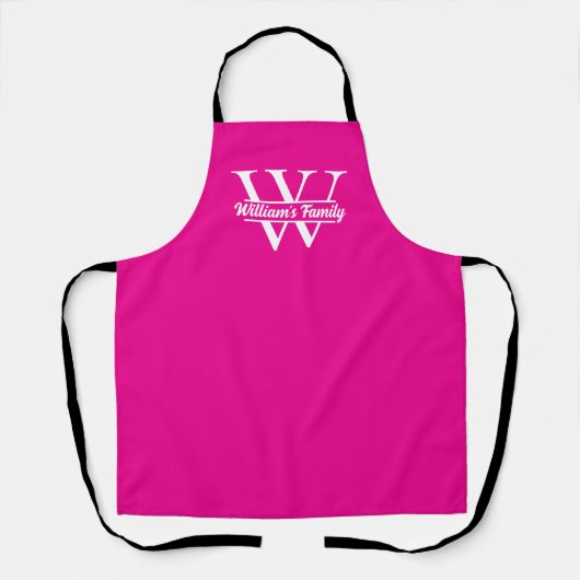 Roze en wit | Eenvoudig familienaam monogram Schort (Voorkant)