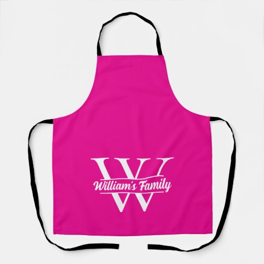 Roze en wit | Eenvoudig familienaam monogram Schort (Voorkant)