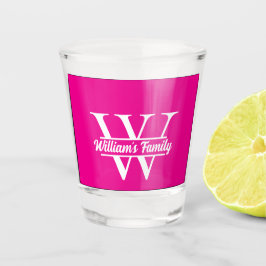 Roze en wit | Eenvoudig familienaam monogram Shot Glas