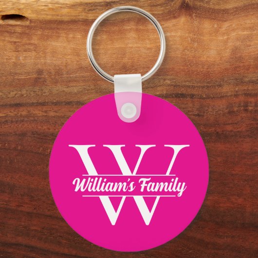 Roze en wit | Eenvoudig familienaam monogram Sleutelhanger (Voorkant)