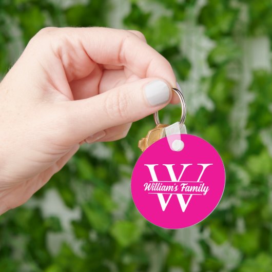 Roze en wit | Eenvoudig familienaam monogram Sleutelhanger (Hand)