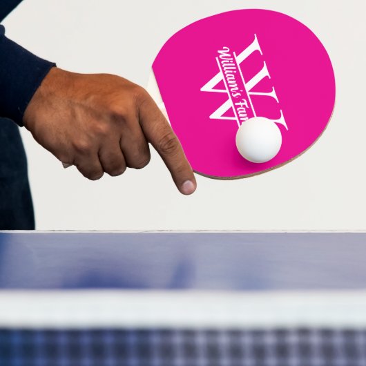 Roze en wit | Eenvoudig familienaam monogram Tafeltennisbatje (Insitu)