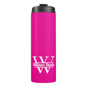 Roze en wit   Eenvoudig familienaam monogram Thermosbeker